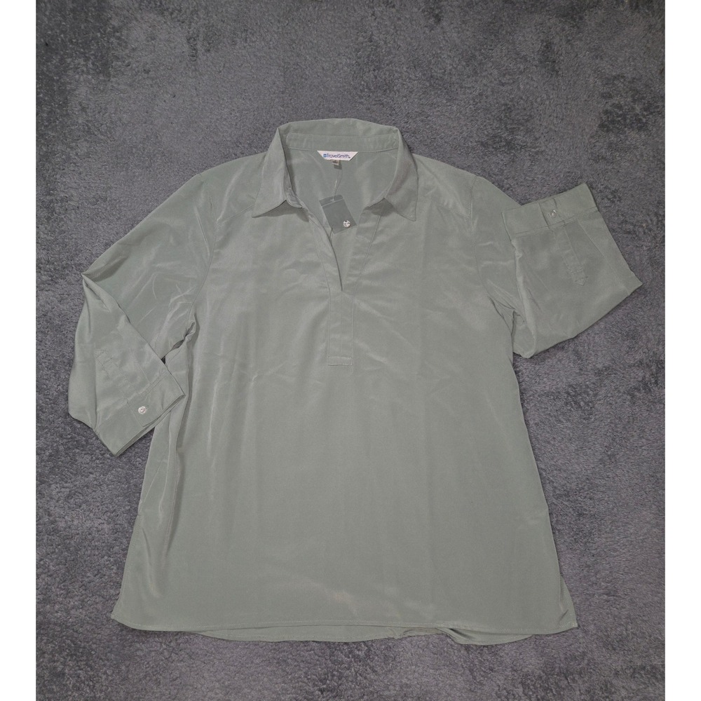 TravelSmith Women's Sage Green Tunic Size 1X Button Detail 3/4 Sleeve Top NWOT
